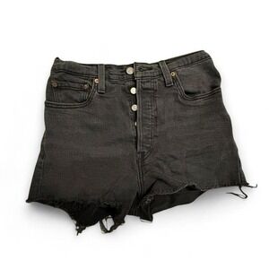Levis Ribcage Denim Cut-Offs Frayed Hem Faded Black 27‎ Indie Sleaze Grunge
